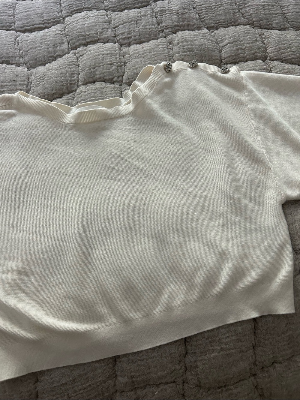 ba&sh Cream Boatneck Knit Top with Embellished Shoulder Buttons